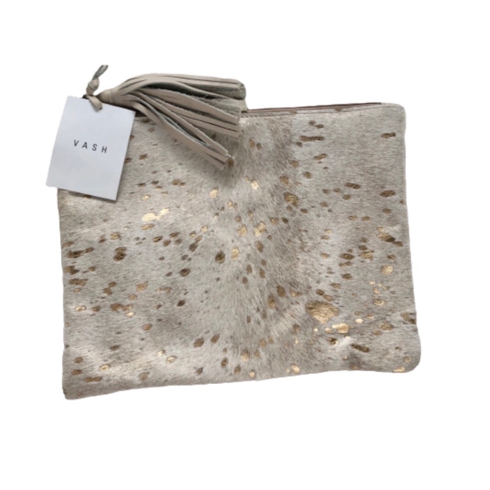 VASH Jemma Genuine Leather & Calf Hair Clutch NWT